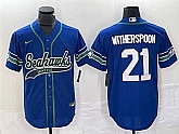 Men's Seattle Seahawks #21 Devon Witherspoon Royal Throwback Cool Base Stitched Baseball Jersey,baseball caps,new era cap wholesale,wholesale hats